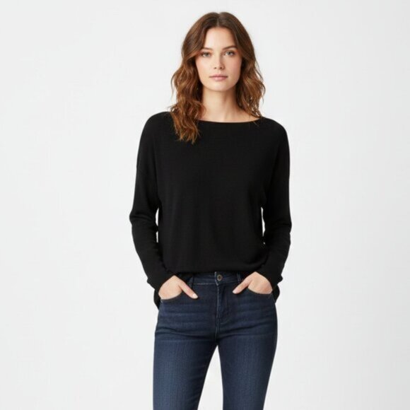 LORD & TAYLOR 424 Fifth Women's Sweater Top Spandex Nylon Knit Stretch Black - Picture 1 of 15